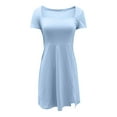 thumbnail image 5 of Riforla Women Square Neck Short Sleeve Mini Dress Side Slit Stretchy A Line Dresses Studio Apparel Dress Blue M, 5 of 5