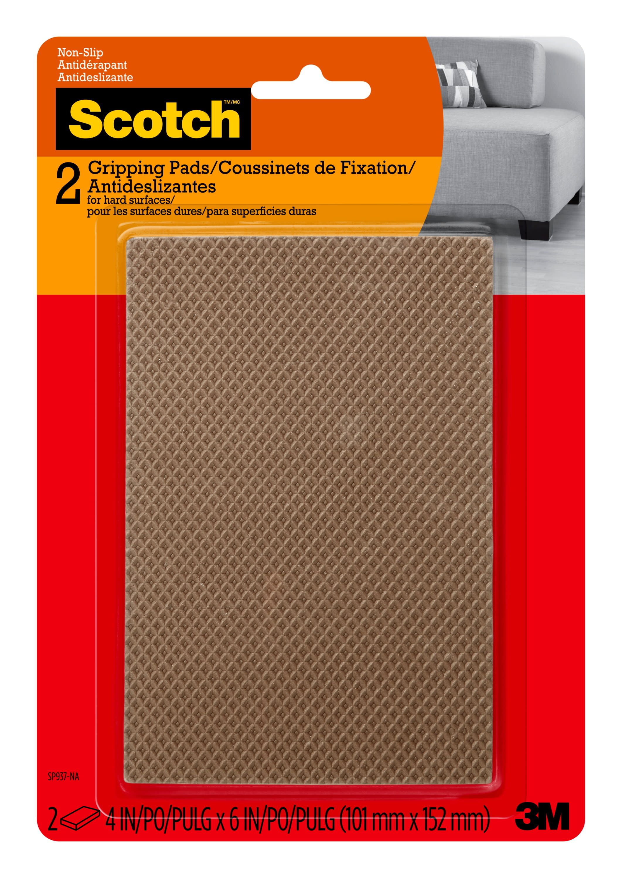 Scotch Gripping Pads, Rectangle, Brown, NonSlip Protection For Hard Surfaces, 4" x 6", 2 Pack