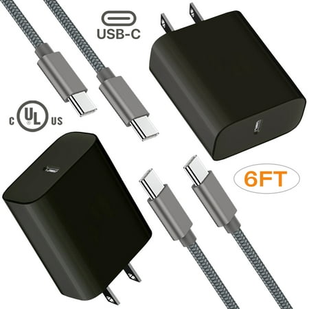 18W One-Port Type-C Wall Charger, Adaptive Quick Charger Set Compatible with Samsung Galaxy Note 10, Note 10+, Note 10+ 5G, contents of 2 Adaptive Wall Charger & 2 USB-C Cable (6ft)