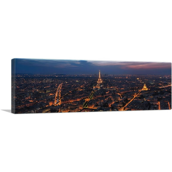 ARTCANVAS Paris France City in Lights Panoramic Canvas Art Print - Size: 48" x 16" (1.50" Deep)