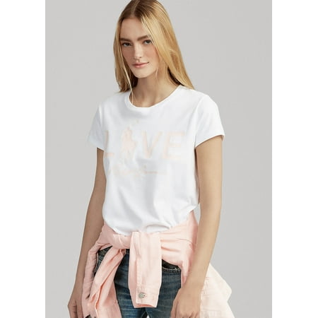 Polo Ralph Lauren Women's Pink Pony Graphic Jersey T-Shirt, White, M