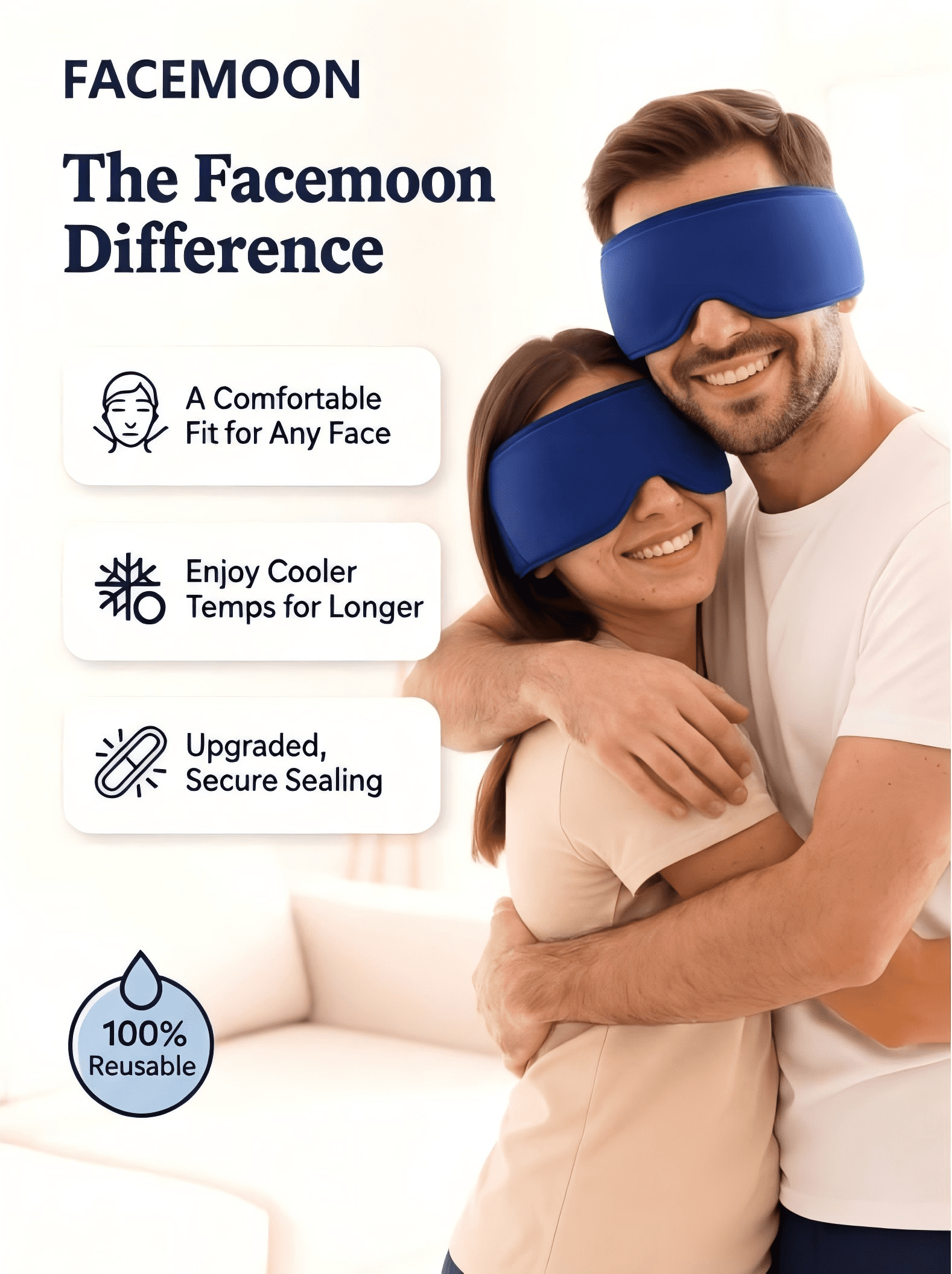 FACEMOON Adults Ice Silk Sleep Soft Comfort Cooling Weighted Gel Sleep Eye Mask for Sleep Support, Dark Circles, Puffy Eyes with Storage Bag, Blue