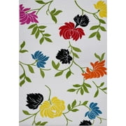 Ladole Rugs Cream and Green Made in Europe Colourful Flowers Area Rug Carpet, 7x10 (6'5" x 9'5", 200cm x 290cm)