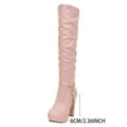 thumbnail image 7 of Rokment Women's Slouchy Platform High Heel Knee High Dress Boots Delicate Pearls Chain Leather Over-The-Knee Long Tall Boots Fall Winter Pink Size 8, 7 of 7