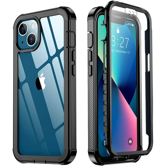 Zendure Shockproof Slim Cell Phone Case with Built in Screen Protector for Apple iPhone 13, Black