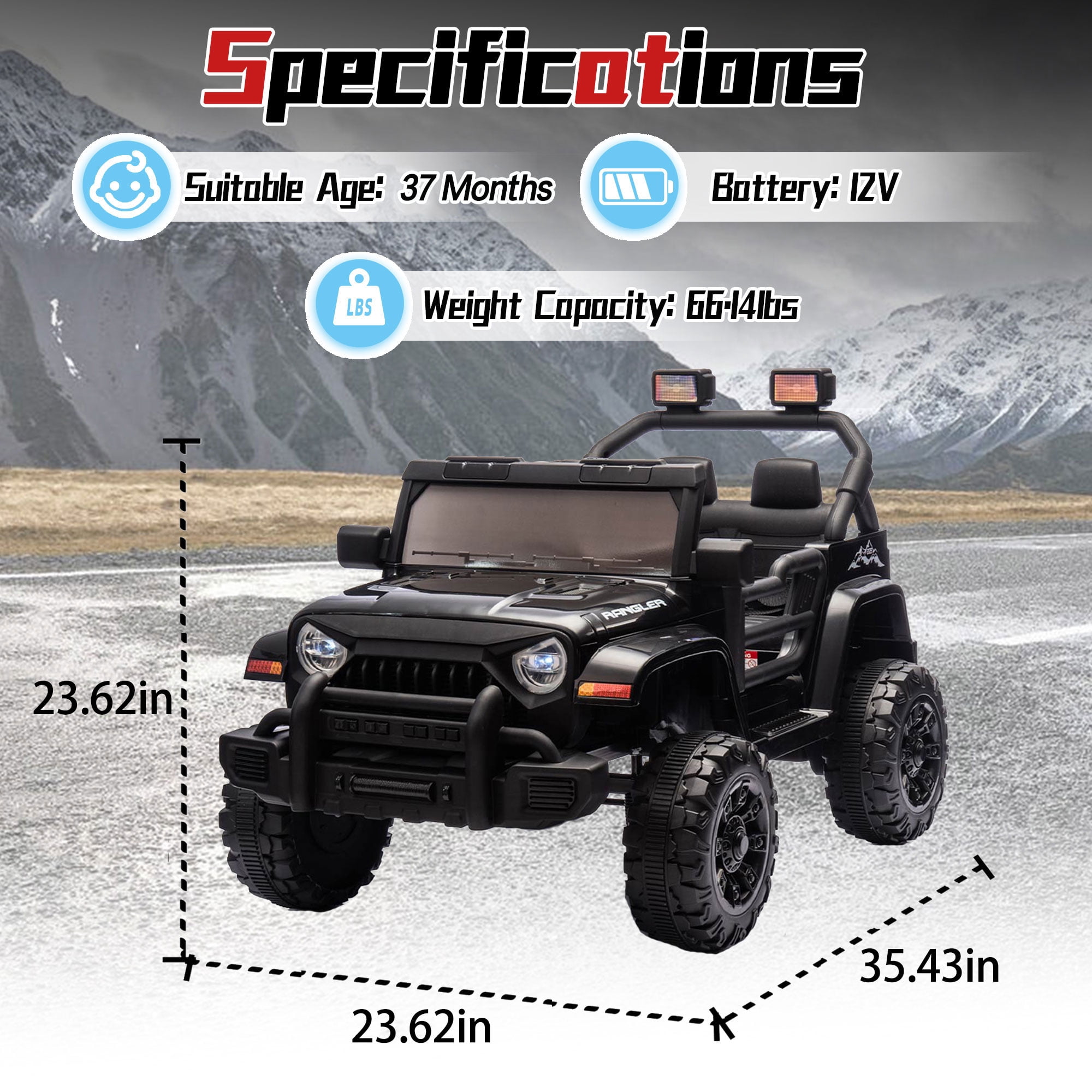 12 Volt Ride on Toys for Toddlers w/Remote Control, Electric Ride on Truck Car w/ Shock Absorption, 3 Speeds, Bluetooth, Lights, Steering Wheel Quick Release (Black)