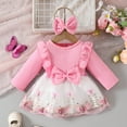 thumbnail image 2 of ZHOGXU Infant Girls Long Sleeve Ruffled Butterfly Mesh Skirt Dress + Hairband Set Summer Casual Fashion Wear，Pink，9-12 Months, 2 of 6
