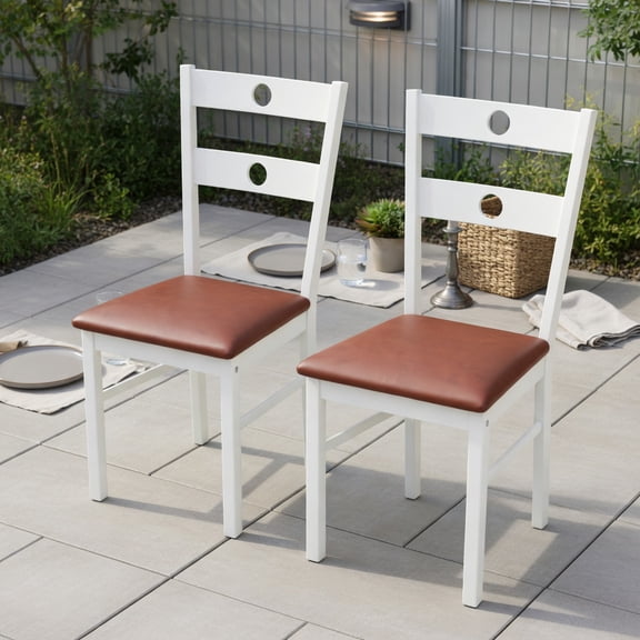 Spaco White Wooden Armless Dining Chairs Set of 2 with Hollowed Backrest, Breathable Modern Kitchen Chairs for Dining Room Living Room