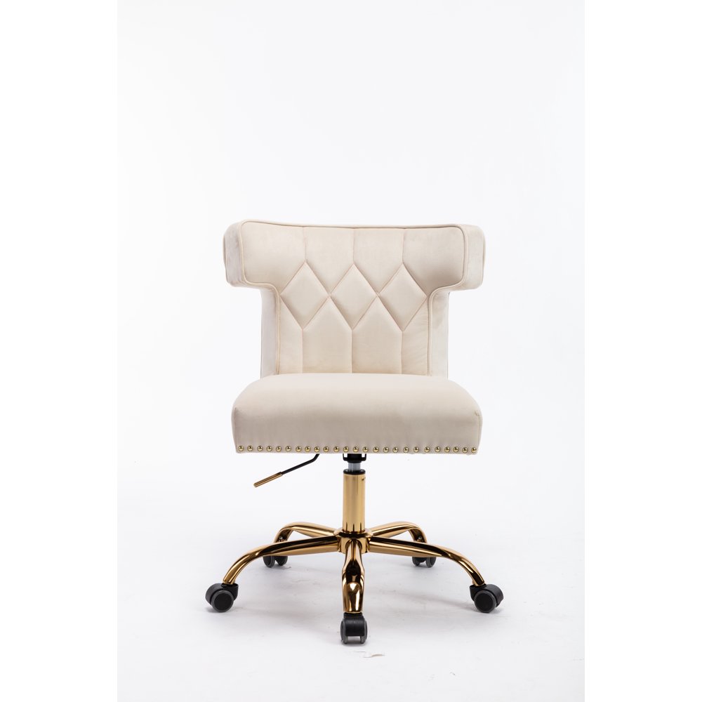 Comfortable Office Task Chair with Gold Metal Base, Tufted Back Vanity