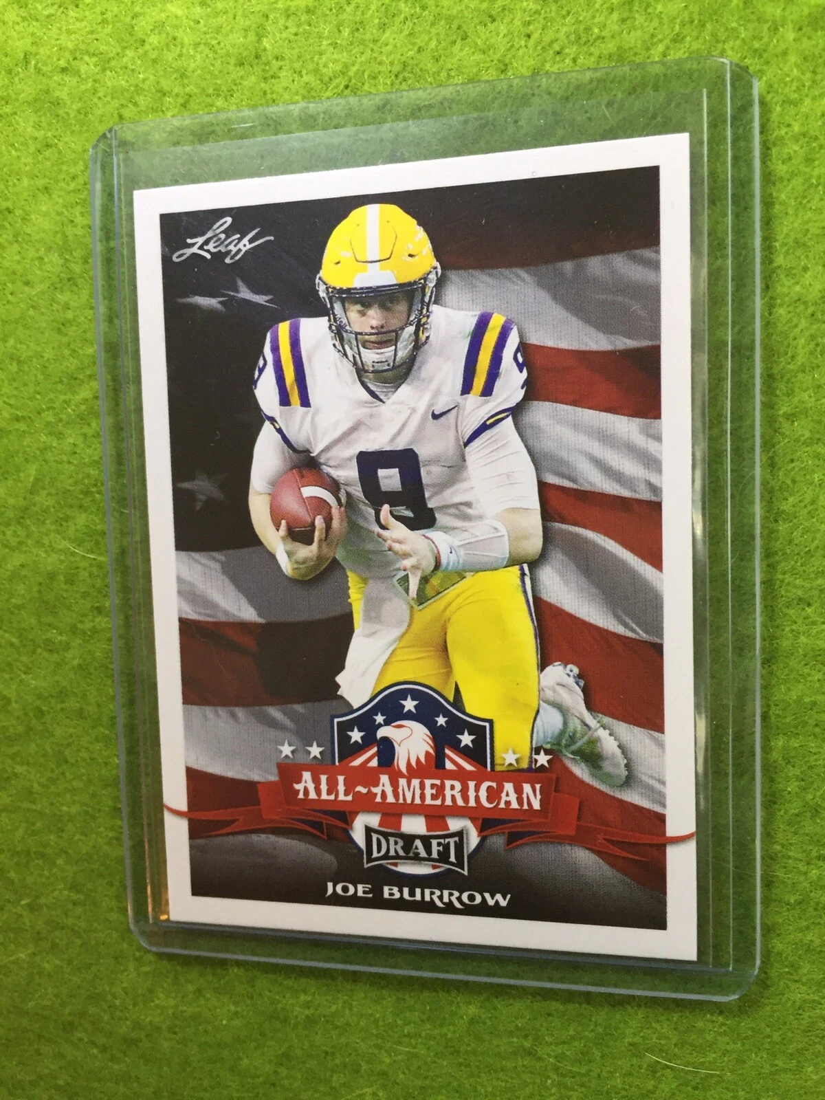 JOE BURROW ROOKIE CARD JERSEY #9 LSU RC 2020 Leaf Football All-American BENGALS
