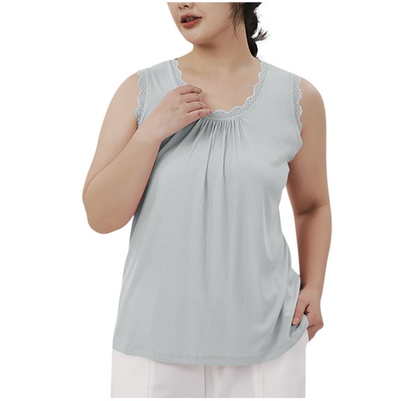 Tnhcen Lace-Trim Modal Blend Sleepshirt Free Size Sleeveless Nightshirt with Breathable Cotton Blend Stretchy Home Lounge Wear