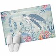 thumbnail image 2 of Teal Coastal Turtle 2'x3' Washable Rug, Beach Nautical Ocean Coral Seahorse Non-Slip Doormat Area Rugs for Entrance Bathroom Bedsides, StainResistant Carpet for Kitchen Bedroom, Entryway Floor Mat, 2 of 9