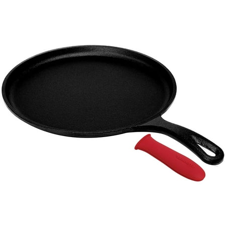 Cast Iron Round Griddle – 10.5” Pan - Pre-Seasoned Skillet with Silicone Handle Grip – Grill, Oven, Stove Top and Induction