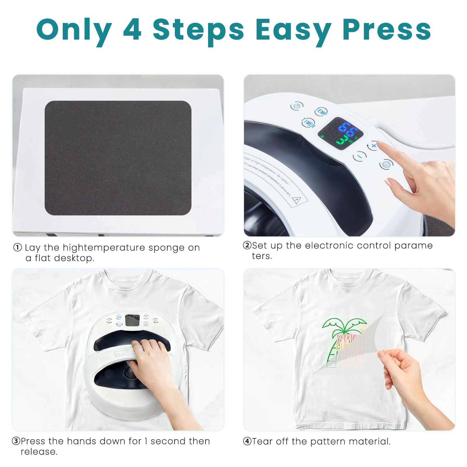 edx Heat Press Machine, Portable Easy-Press for T-Shirts, Tote Bags, Pillows, Aprons & More, 0-450°F Temperature Control with LCD Display