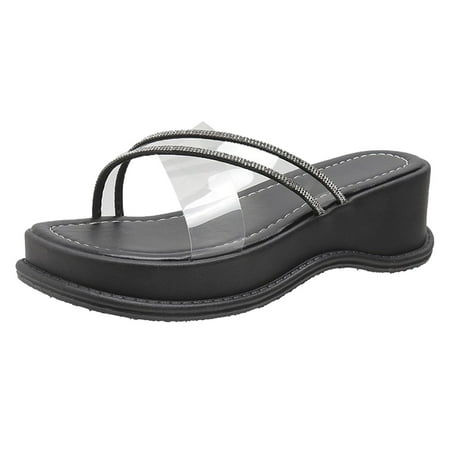 

Youmylove Women Fashion Thick Soled High Heels Classic Open Toe Solid Color Round Head With Drill For Going Out Slippers Summer Comfy Daily Simple Walking Footwears