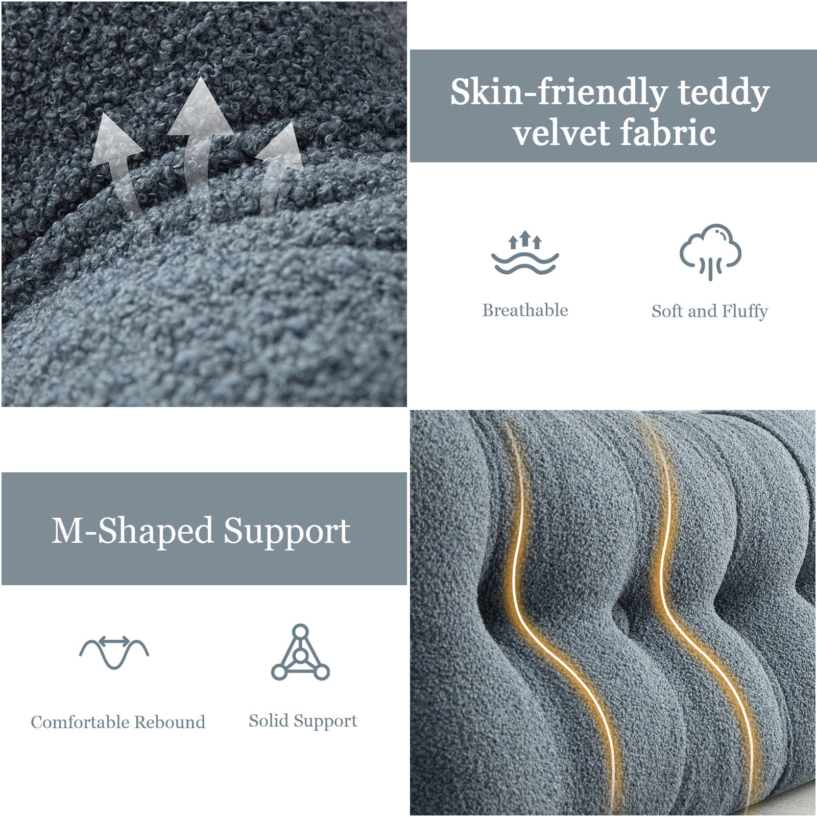 ANMINY Headboard Pillow, Teddy Velvet Fabric, Bed Rest Reading Pillow, Removable & Washable Cover, Daybed Wedge Pillow for Queen Beds