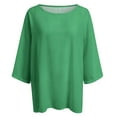 thumbnail image 4 of QHWAUAKFBN T Shirts For Women Trendy Graphic Summer 3 Of 4 Sleeve Crew Neck Floral Printed Loose Linen Tunic Tee Blouse Tshirts Top, 4 of 5