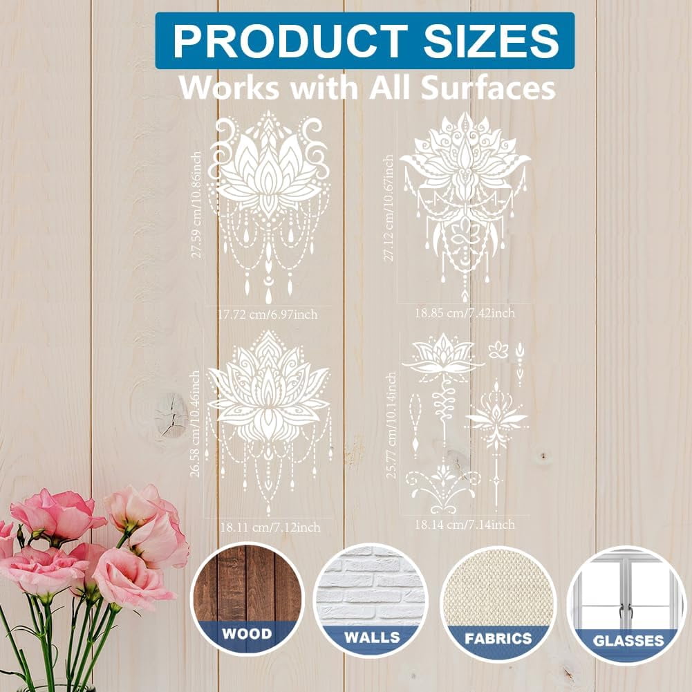 BackgroundTurnOver Large Mandala Stencil - 80cm Round Flower Lotus Wall Pattern For Painting, Furniture & Floors - View #8