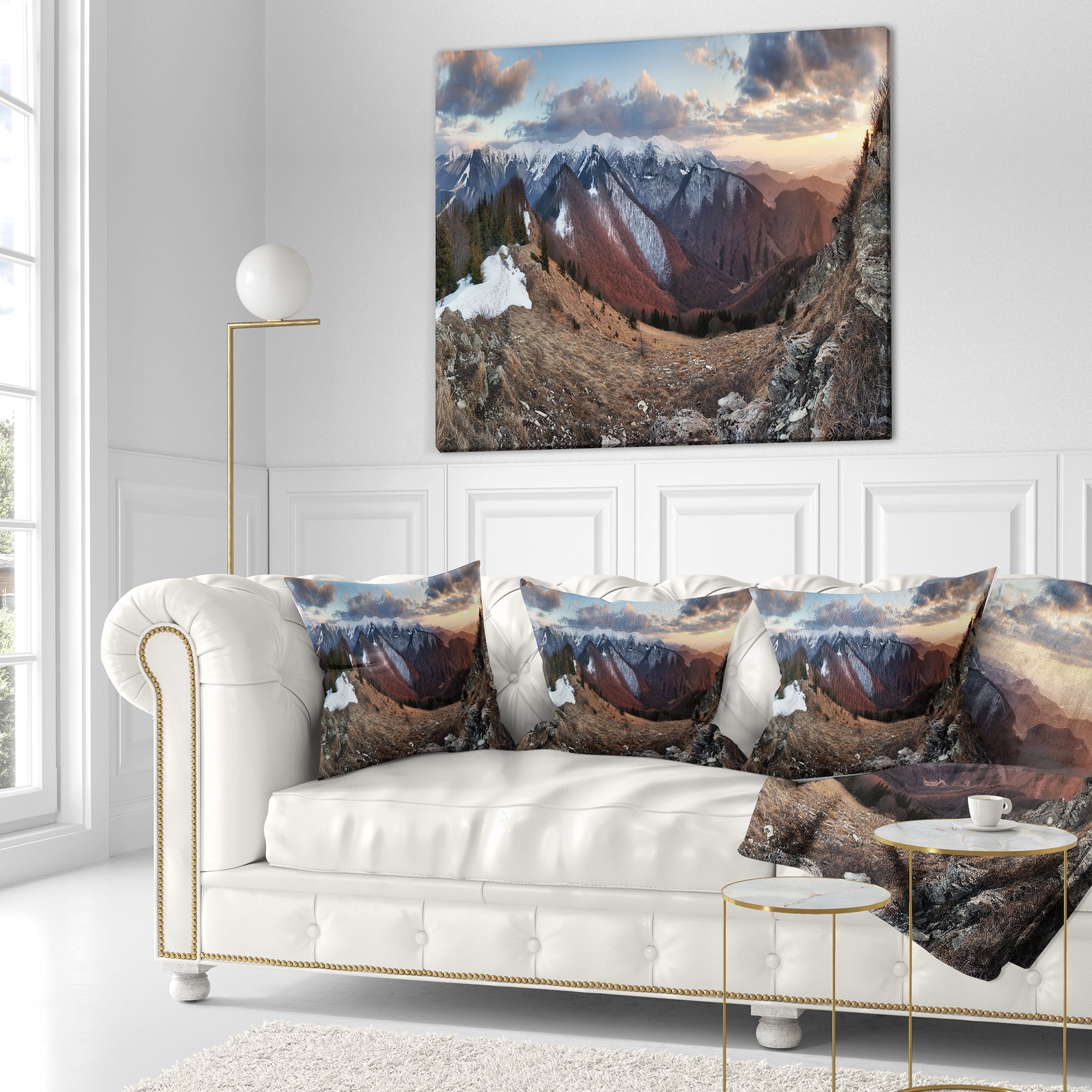 Designart Layers of Foggy Hills Panorama - Landscape Printed Throw Pillow - 16x16