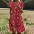 thumbnail image 2 of Jamsmile Women Dress Summer Floral Print Round Neck Short Sleeve Midi Dresses Daily Party Boho Beach Holiday Sundress, 2 of 4