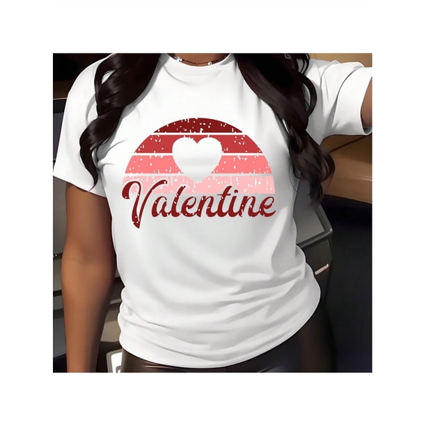 Camiseta para mujer verano cuello redondoValentine's Day Print Shirt T-Shirt Men's Women's Crew Neck Cotton Short Sleeve Sports Tee All SeasoCamisetas de verano para mujer, manga corta, cuello redon