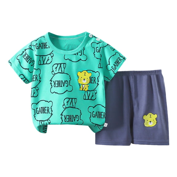 Karoyedx Little Boys Outfits Summer Toddler Boys Pajamas Cotton Summer Pjs for Boy Jammies Little Kids Clothes Sleepwear Short Sets Sky Blue Size,12-18 Months