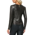 thumbnail image 3 of INSPIRE CHIC Women's Shiny Top Long Sleeve Round Neck Regular Fit Sparkly Evening Blouse L Dark Silver, 3 of 6
