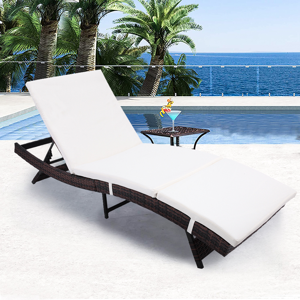 uhomepro Outdoor Chaise Lounge, Patio Reclining Chaise Lounge Chair, Folding Outdoor Beach Pool Porch Wicker Rattan Chaise with Soft Cushion, Adjustable Backrest Lounger Chair for Backyard, Q9833 - image 1 of 12