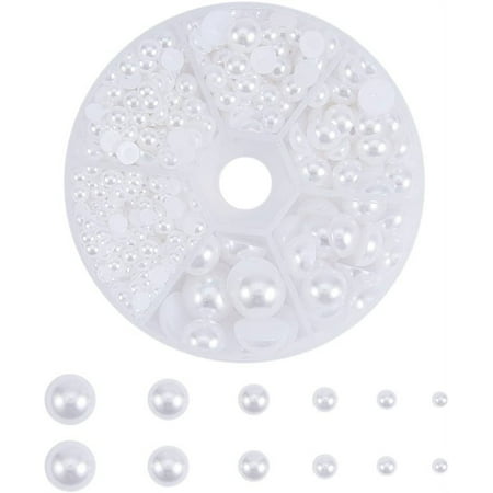 1 Box 690 Pcs White Assorted Mixed Sizes 4-12mm Flat Back Pearl Cabochons