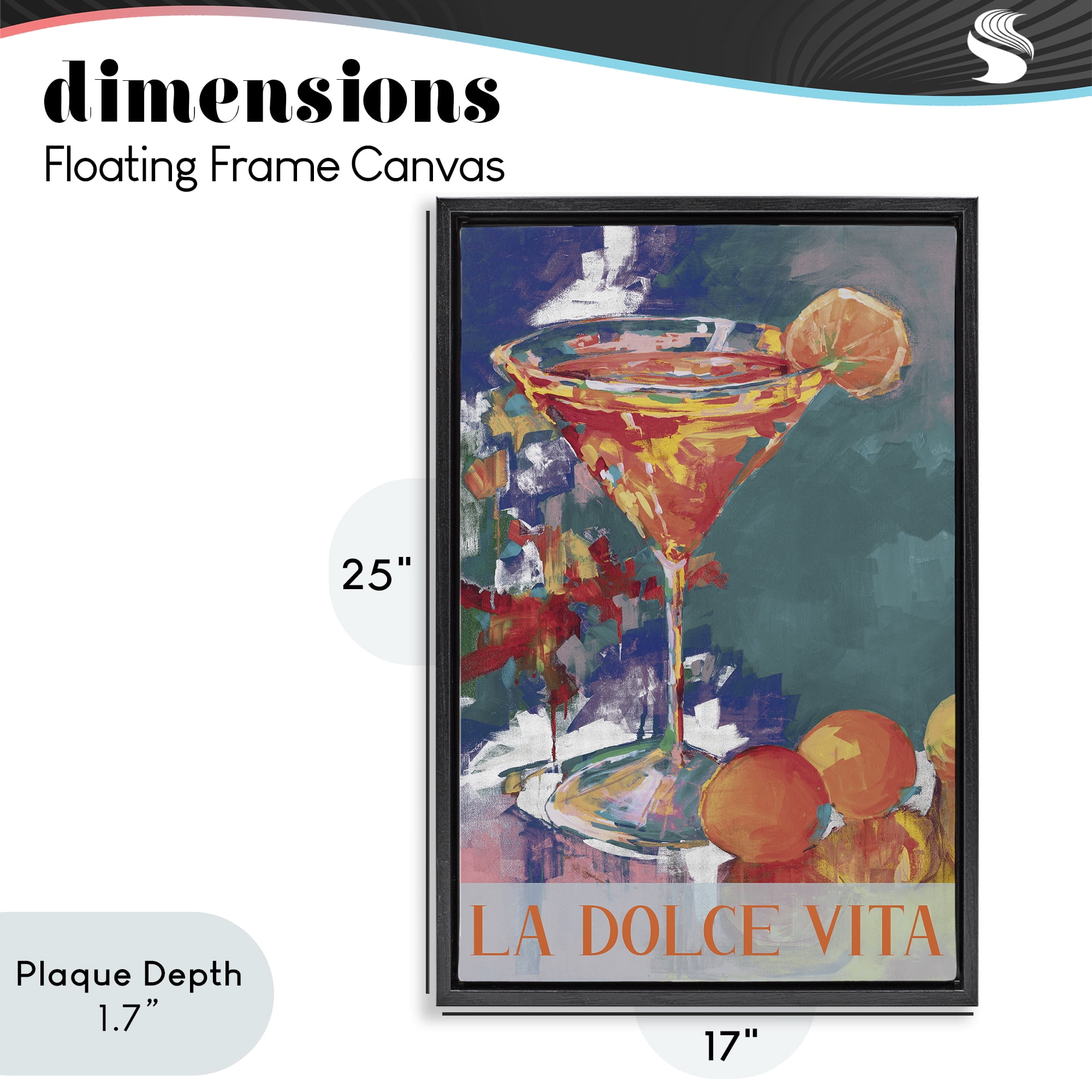Stupell Industries Citrus Cocktail on Blue Black Framed Floater Canvas Wall Art, design by Jane Slivka