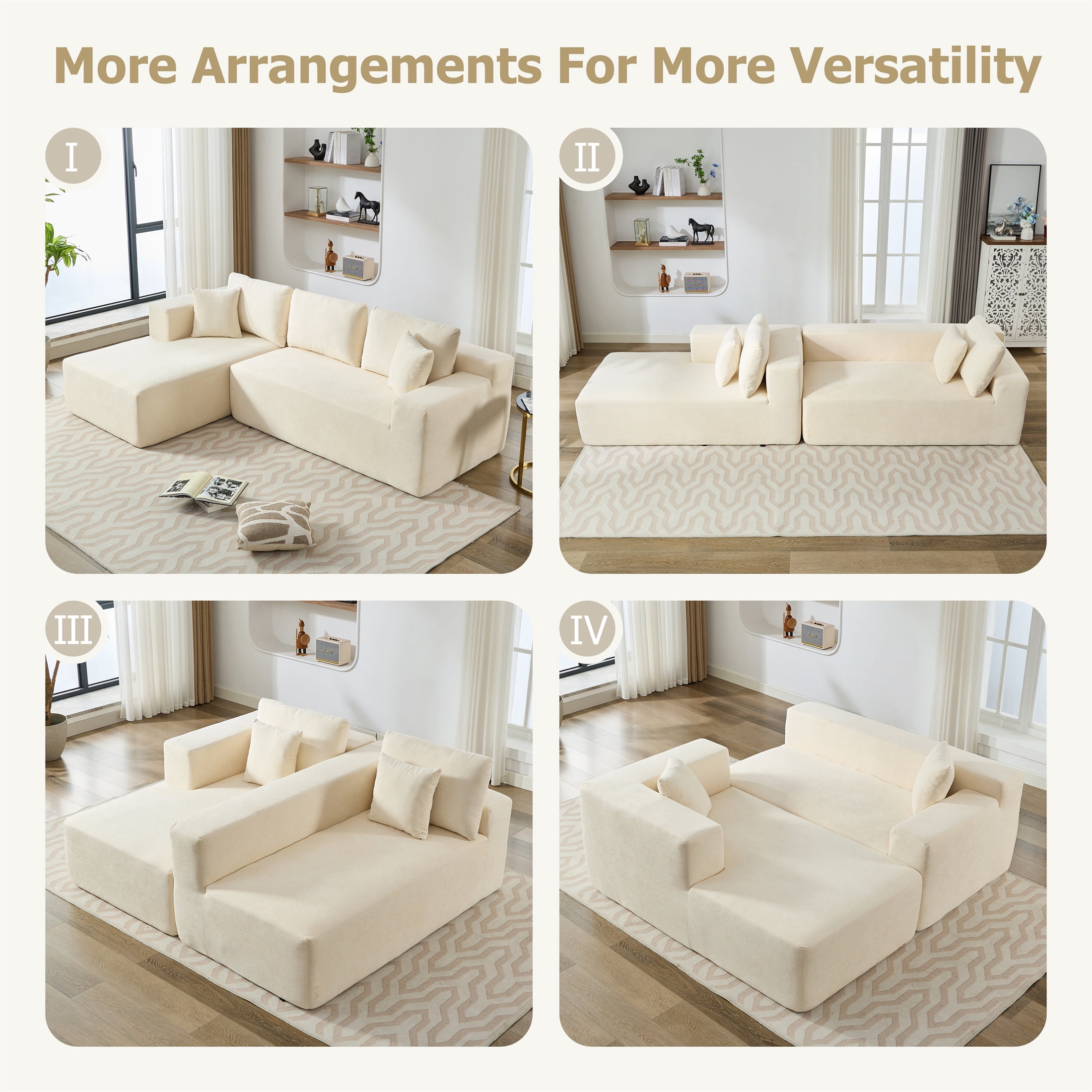 Aukfa 107" Cloud Sectional Couch Modern Modular Sofa with Deep Seat for Living Room, Installation Free, Chenille, Beige