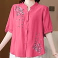 thumbnail image 4 of CheerKidz Women's Retro Embroidered Round Neck Short Sleeve Blouse Five Quarter Sleeve Vintage Fashion(Hot Pink,L), 4 of 5