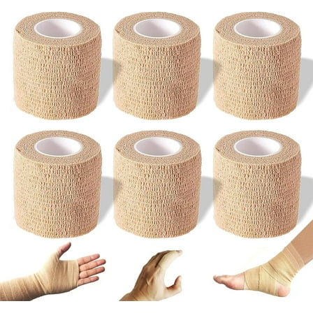 LQQBOX Self-Adhesive Bandage Wrap - Suitable for All Sports - Breathable Athletic Tape for Wrists - Knee and Ankle - Self Adhesive Bandage 6 Pcs - Skin Color