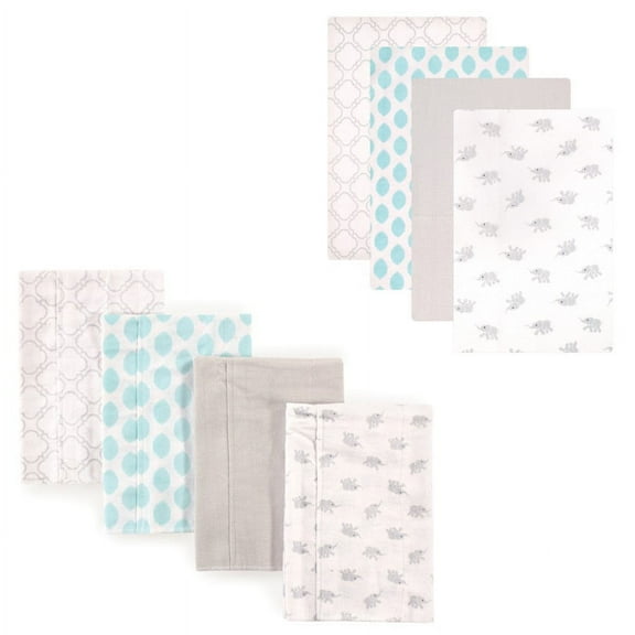 Luvable Friends Unisex Baby Cotton Flannel Burp Cloths and Receiving Blankets, 8-Piece, Elephant, One Size