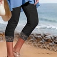 thumbnail image 4 of Gaukiv Womens Lace Trim Capris Stretch Fit Cropped Leggings Black S, 4 of 6