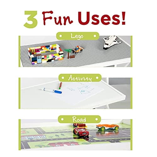 Milliard Kids 3-in-1 Play Table and Chair Set Wood with Storage Baskets, Compatible with Lego and Duplo Bricks, Activity Table Playset Furniture with Modern Gray Colors