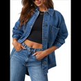 thumbnail image 2 of Chaqueta Vaquera para Mujer, Desgastada, de Larga, de Gran Tamaño, Estilo Camionero. Azul Real M, 2 of 9