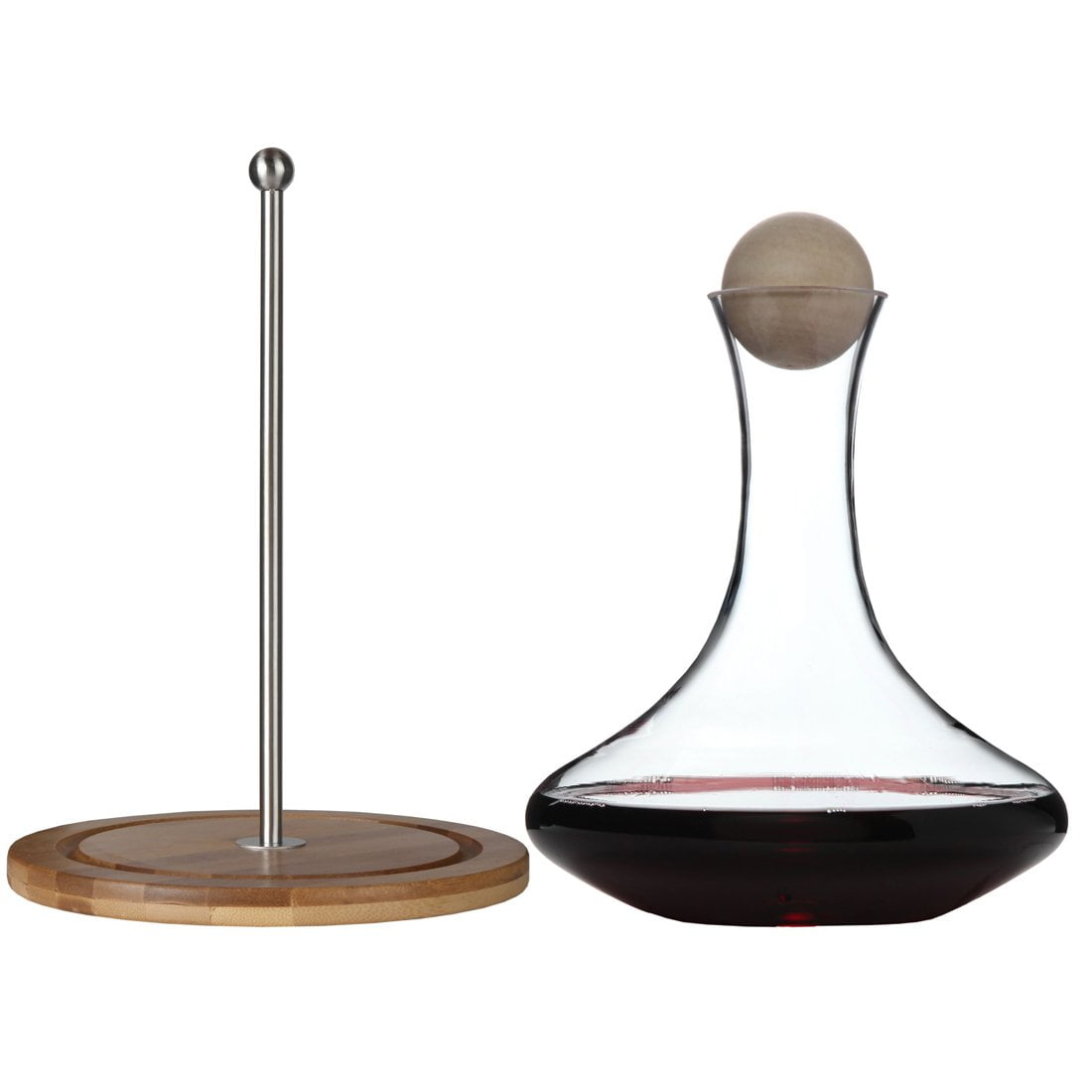 Classic Glass Wine Decanter with Wooden Ball Stopper and Decanter Dryer
