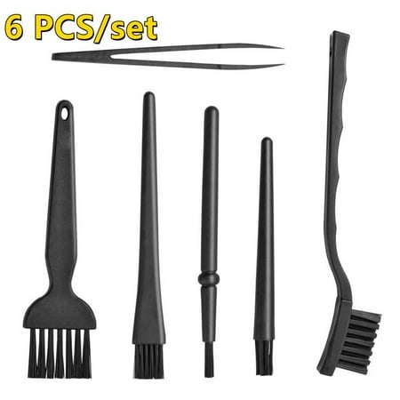 

6 Pcs Anti-Static Brush Household Supplies Black Plastic Small Portable Handle Nylon Cleaning Keyboard Brush Kit Household Cleaning Tools