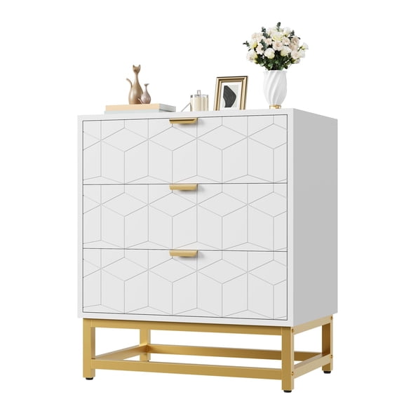 Gaderth 3 Drawer Dresser,Wood Dresser For Bedroom,Nightstand With Metal Legs,Modern Chest Of Drawers,Storage Organizer For Closet Living Room Hallway Entryway