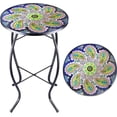 thumbnail image 2 of Patio Side Table Outdoor Mosaic Table Accent Coffee Table,Plant End Table Small Porch Purple Table Indoor,Round Glass Balcony Small Porch Plant Stands for Garden Patio Living Room 14 Inch, 2 of 9