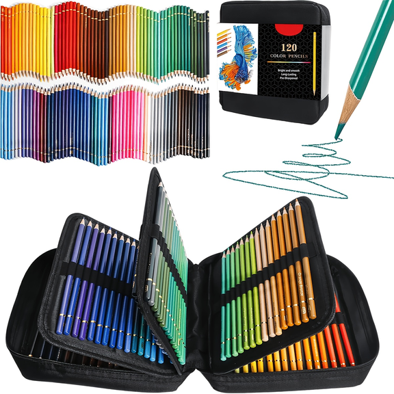 Colored Pencils, 120 Professional Art Supplies for Adults Coloring Books with Sketchbook,Oil-Based for Drawing, Sketching, Blending, Shading