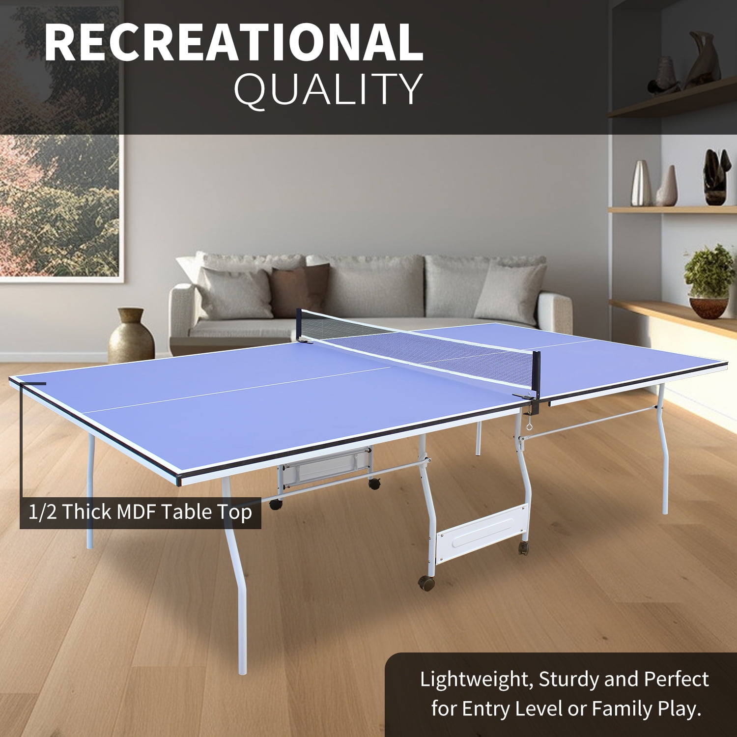 9ft Foldable Table Tennis Table Complete Set-Includes Net,2 Premium Paddles,3 Balls for Home