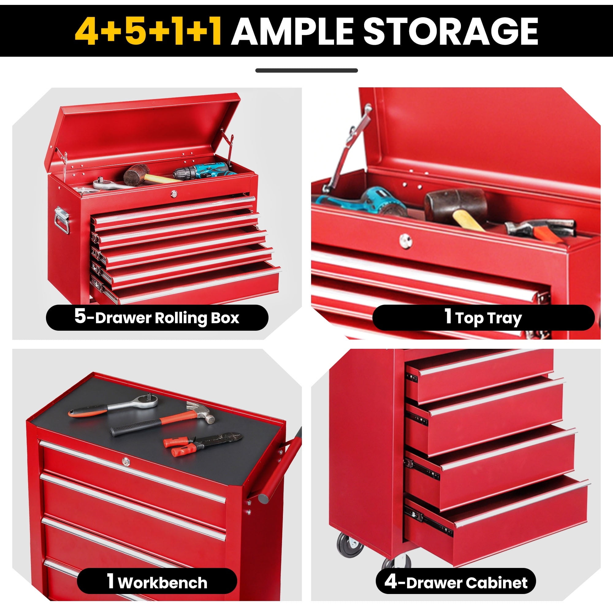Seizeen Tool Box Rolling Tool Chest, 8-Drawer Storage Tool Cabinet, Garage Warehouse Lockable Tool Organizer with Linner, Side Shelf, Black