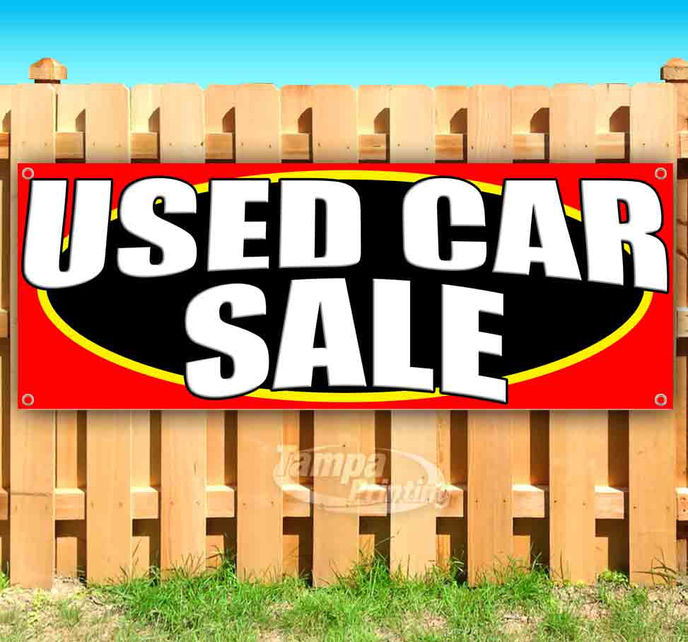 New Used CAR Sale 13 oz Heavy Duty Vinyl Banner Sign with Metal Grommets Store Flag, Many Sizes Available Advertising 