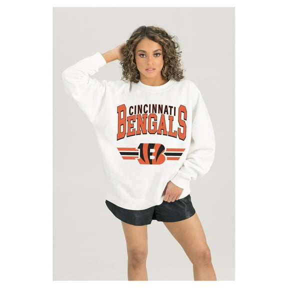 Women's Gameday Couture  White Cincinnati Bengals Swift Strike Premium Oversized Fleece Pullover Sweatshirt