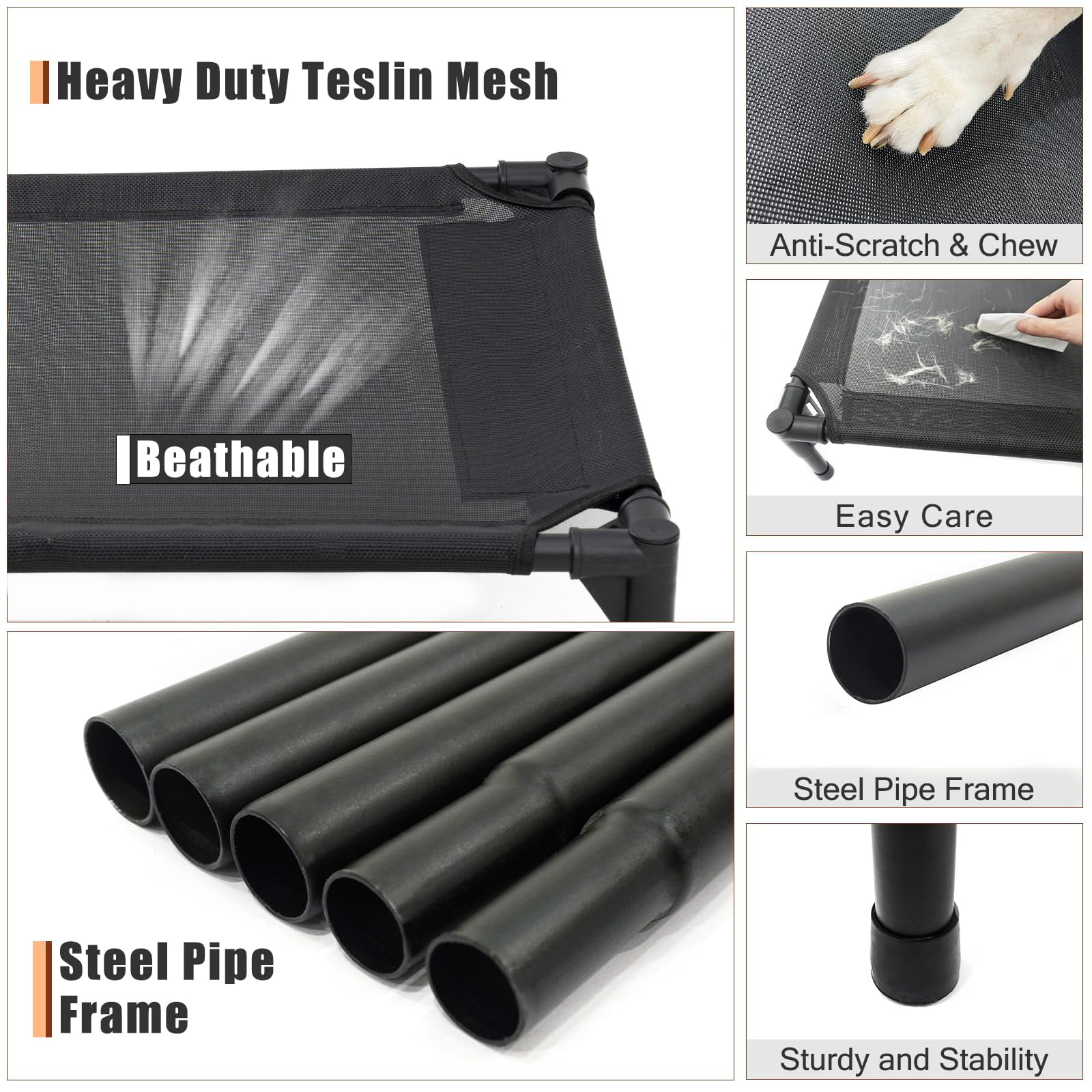 Xl Elevated Dog Bed For Large Dogs  Extra Raised Beds Heavy Duty Pet Cots With Durable Supportive Teslin Recyclable Mesh Indoor & Outdoor