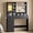 38.38"W-Black, variant on Fanral Makeup Vanity Desk With Mirror And Lights,Glass Top Bedroom Vanity With Jewelry Organizer Cabinet & Charging Station & Hidden Compartment,White Vanity