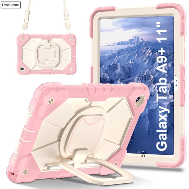 For Samsung Tab A9+ A9 Plus SM-X210 X110 A8 10.5 SM-X200 A7 Lite T220 Case Rotation Hand Ring Kids Stand Shockproof Tablet Cover Rose Gold Tab A7 Lite 8.7 inch