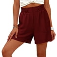 thumbnail image 2 of VBVC Women's High Waisted Wide Leg Shorts,Ruched Waist Casual Dressy Shorts For Women,Ladies Lightweight Summer Office Beach Shorts with Pockets,Wine,S-2XL, 2 of 7